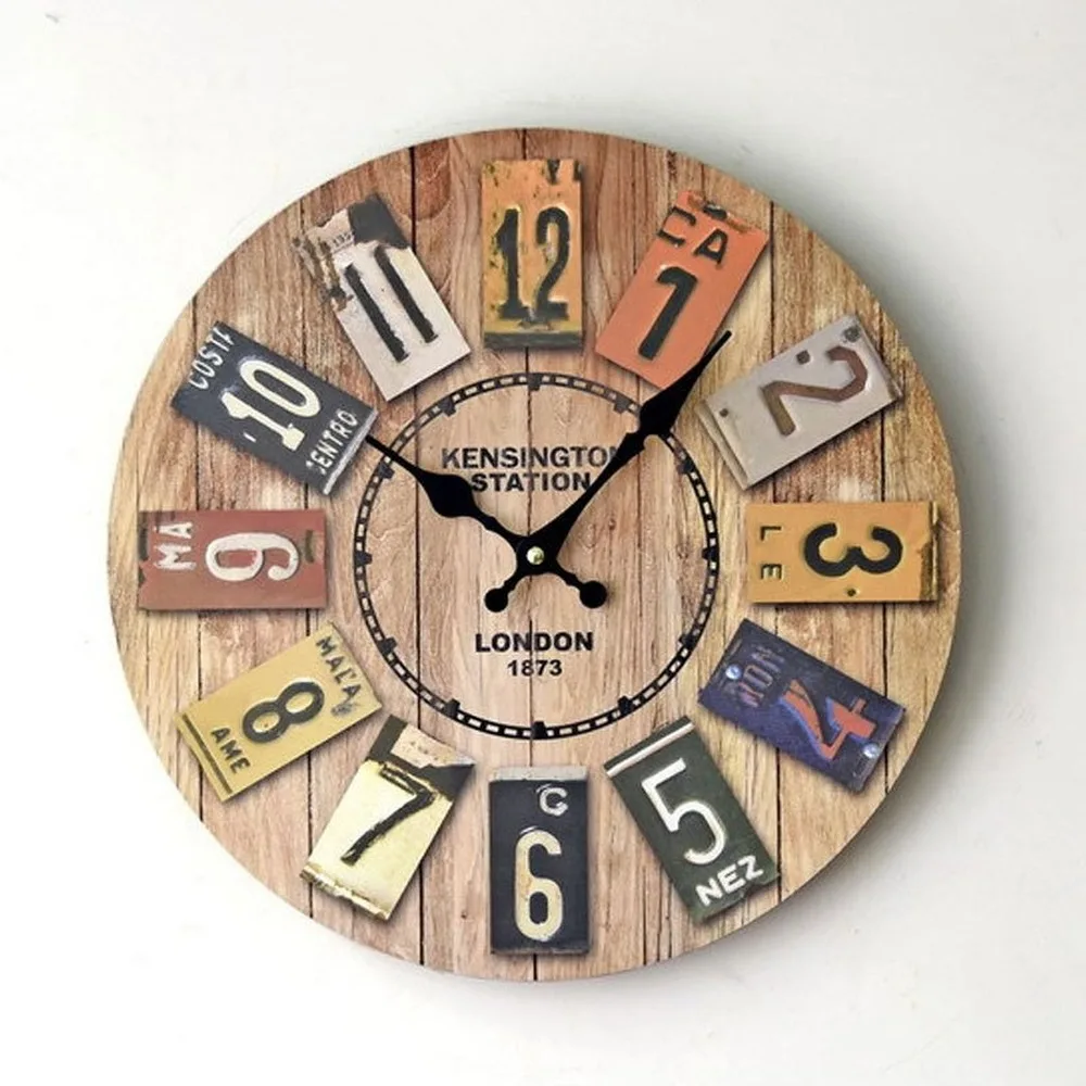 New MDF European-Style Retro Hanging Clock Color Digital Wall Decoration office decor home decoration wall clock | Дом и сад