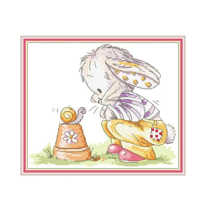

Набор для вышивки крестиком с изображением кролика и улитки, 14ct, 11ct
