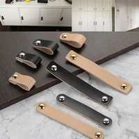nordic home furniture drawer leather handle brass pull kitchen wardrobe cabinet knobs environmentally artificial leather 2021