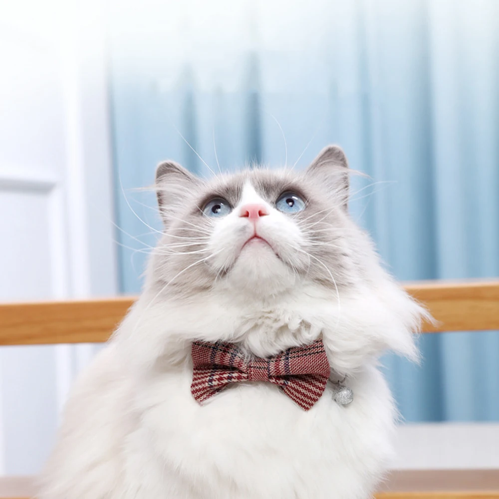 Ошейник для кошек с колокольчиком и бабочкой классический клетчатый узор