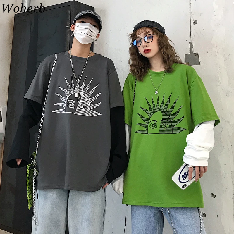 Женские футболки с длинным рукавом Woherb повседневные принтом из мультфильма