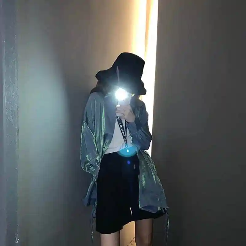 NiceMix летняя Harajuku градиентная блузка женские рубашки Высокое уличное свободное с длинным рукавом Женские топы и блузки Blusas Camisas Mujer