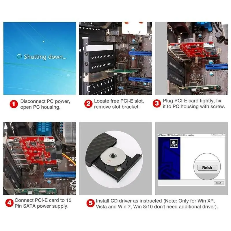 

PCI-E to USB 3.0 Expansion Card PCI Express 7 Ports USB 3.0 Hub Controller Adapter with 15 Pin SATA Power Connector