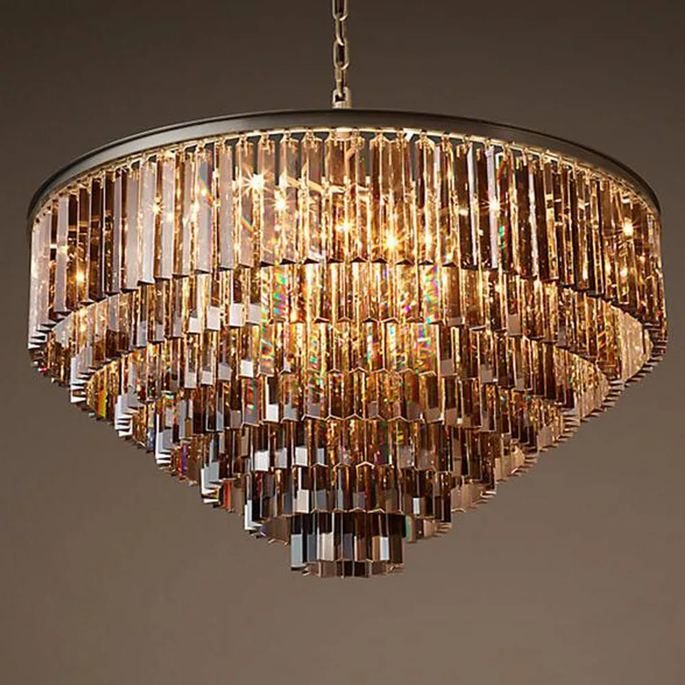 

American Simple Modern Round Iron Chandelier Creative Bedroom Dining Room Villa Luxury Crystal Lamp