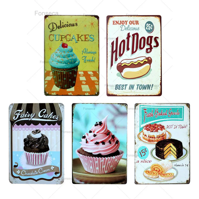 Жестяной знак хот доги гамбургеры яблочный пирог торт дог металлическая