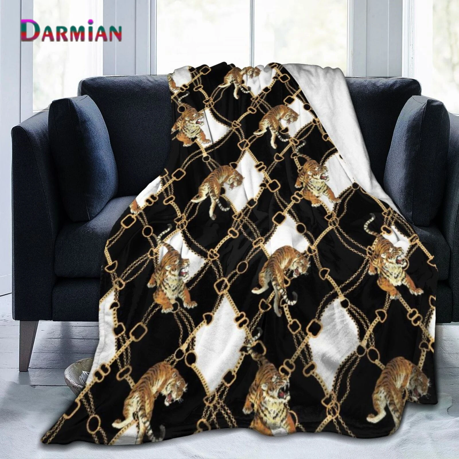 

Роскошное дорожное одеяло DARMIAN в стиле барокко с принтом Тигра для женщин и мужчин, сохраняющее тепло Флисовое одеяло, одеяло для взрослых и ...