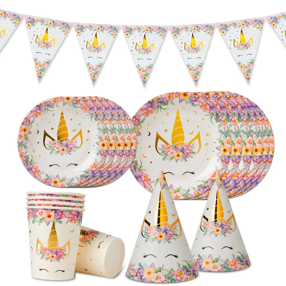 FENGRISE Единорог одноразовая посуда тарелка чашка шапка вечерние День рождения