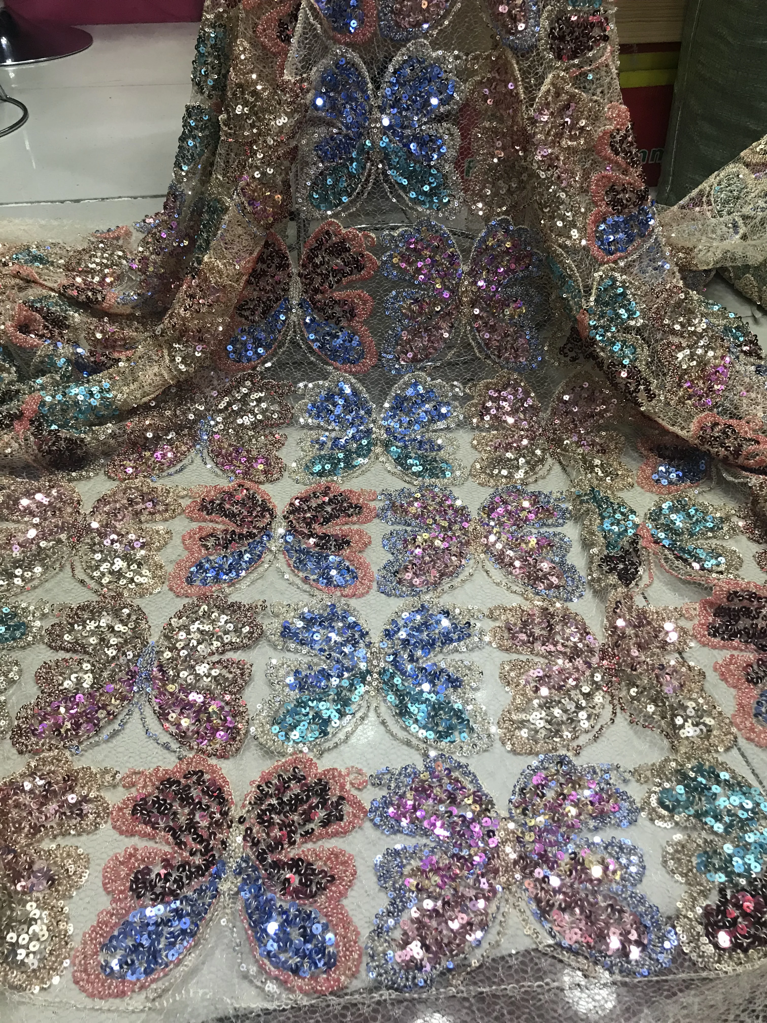 Многоцветная кружевная ткань с блестками новейшая африканская пайетками 2019 | Дом