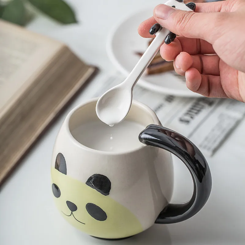 

Coffee Cup Lovely Panda/Frog/Cat/Pig Ceramic Mug Teacup Bottles Milk Juice Bottle Coffee Tea Double-Covered Cup With Straw