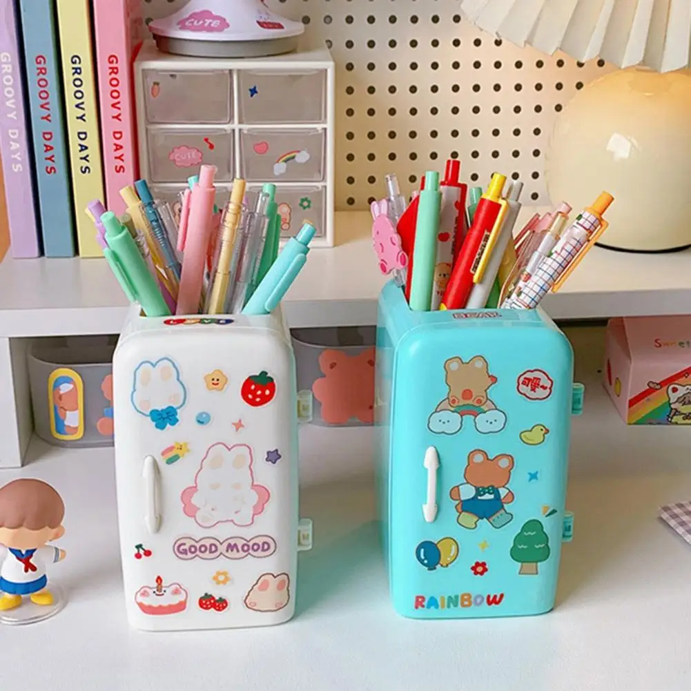 

Lovely Pen Holder Creative Refrigerator Shape Large Capacity Makeup Brush Holder Fashion Pencil Cup for Students