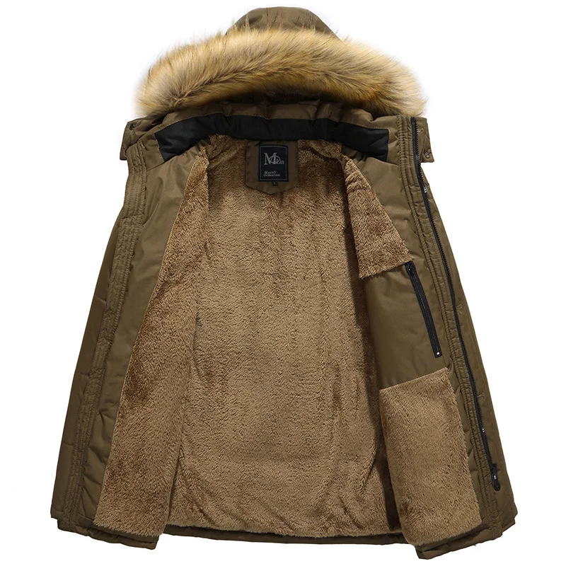 Толстая Мужская Зимняя парка с меховым капюшоном Модная брендовая теплая
