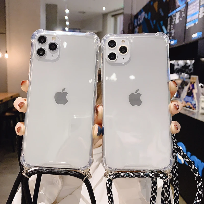 Прозрачный чехол для телефона с ожерельем и ремешком iPhone 12 11Pro XS Max XR X 7 8 6s Plus