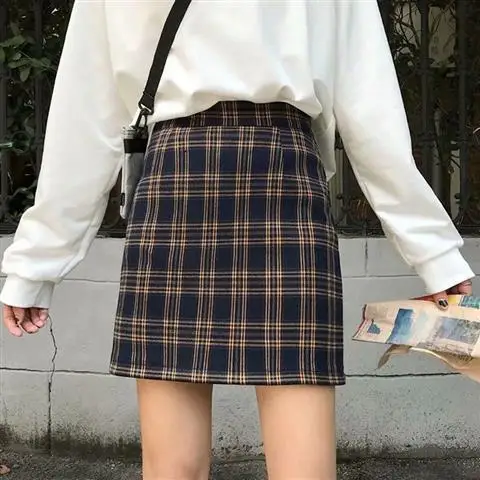 skirt women Осенняя клетчатая облегающая Мини-Юбка Для Женщин, Весенняя Уличная Повседневная трапециевидная Базовая Женская облегающая повседневная юбка - Цвет: skirt women