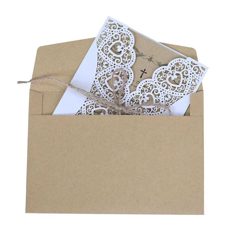 

50pcs Heart Laser Cut Wedding Invitation Card Lace West Cowboy Personalize With Hemp Rope Greeting Card Party Wedding Decoration