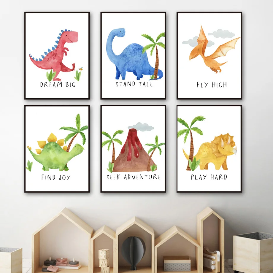 

Nordic Stegosaurus Triceratops Tyrannosaurus Dinosaur Posters And Prints Wall Art Canvas Painting For Kids Boys Room Decor