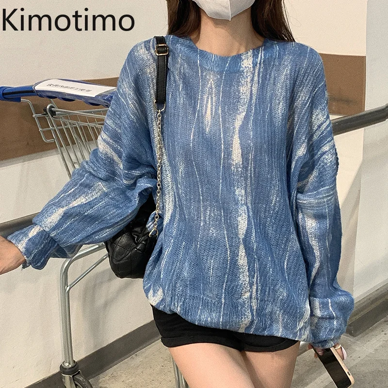 

Женский трикотажный пуловер Kimotimo, свободный свитер с круглым вырезом и длинным рукавом, в Корейском стиле, осень 2021