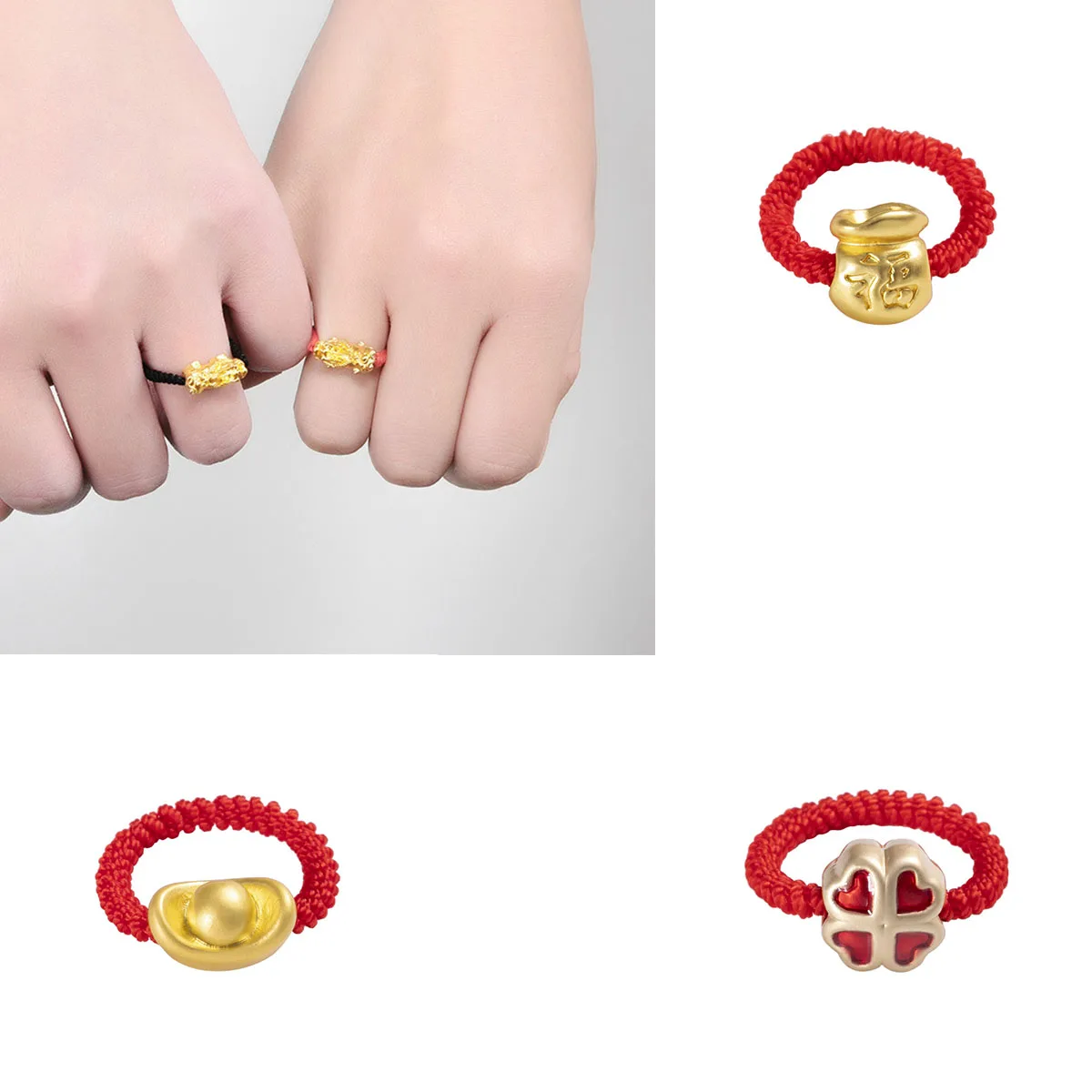 

New ethnic style good luck ring Men and Women Couple models with elastic red rope ring Exquisite New Year's Gift Lucky Jewelry