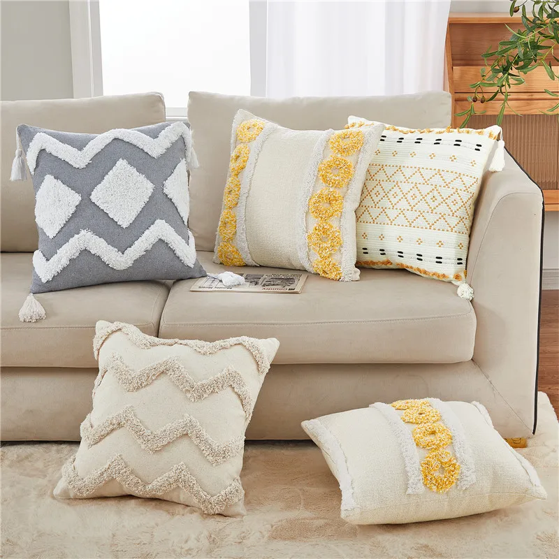 

Tassels Cushion Covers Throw Pillow Covers Sofa Bed Pillowcover Home Decor Morocco Tufted Pillow Case 45x45 30x50 Cream Quality