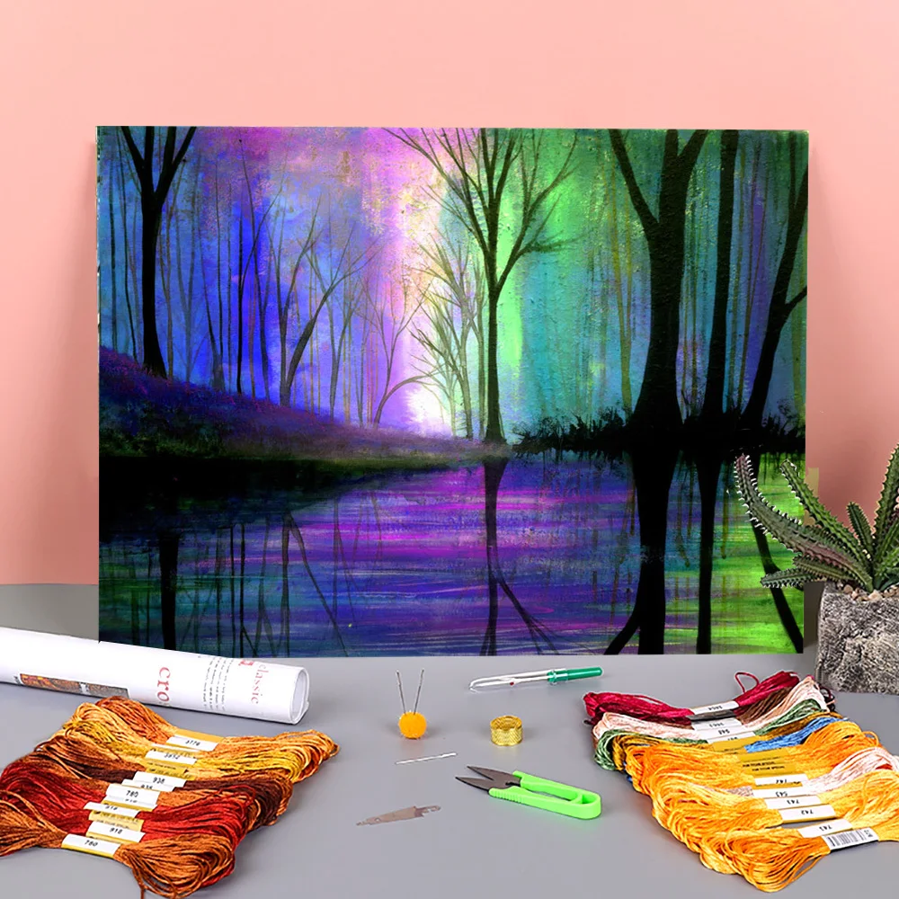 

Natural Scenery Apprehension Printed Fabric 11CT Cross Stitch DIY Embroidery Complete Kit DMC Threads Knitting Craft Needle