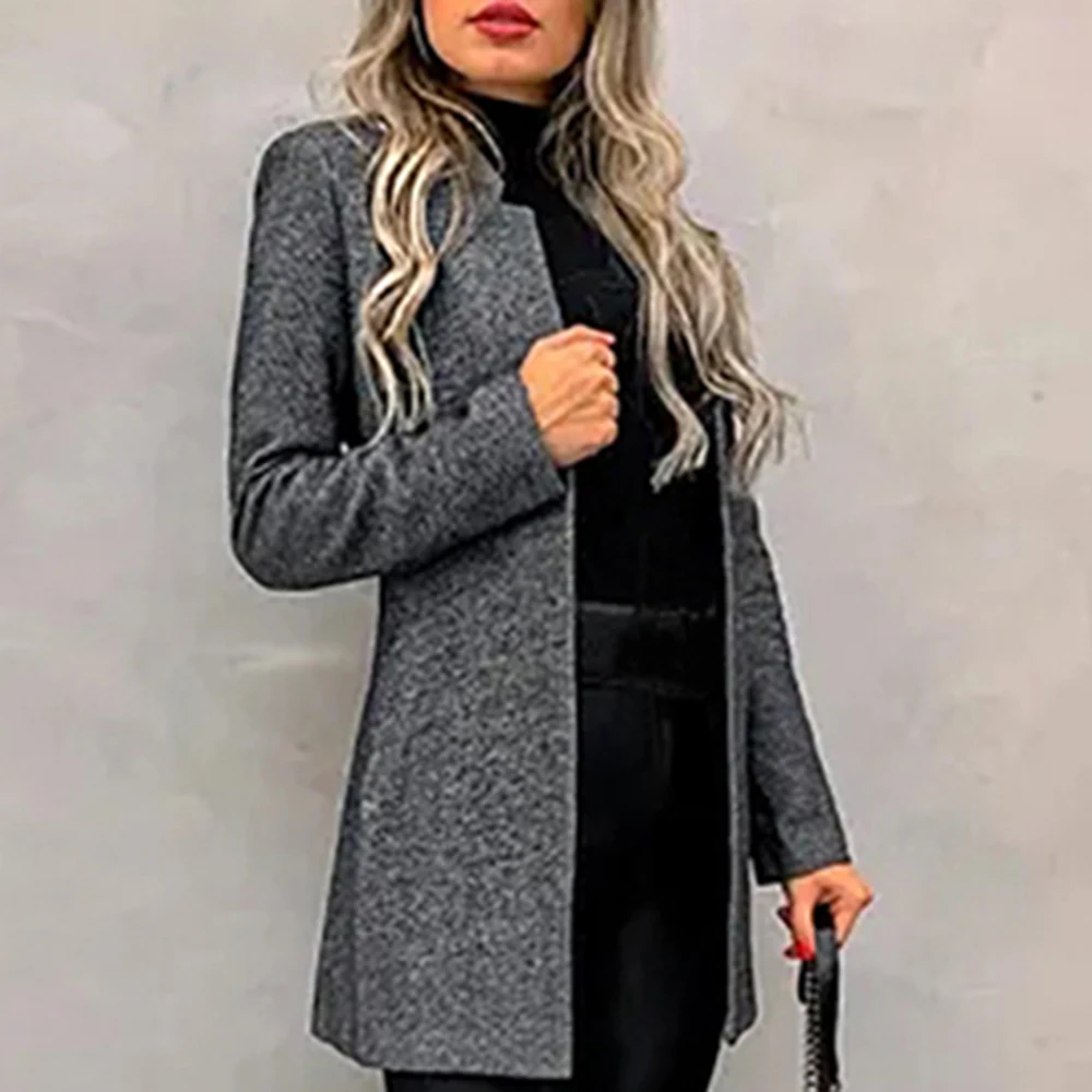 CYSINCOS New Women Mid-Length Trench Coat Blazer Autumn Winter Fashion Slim Suit Female Solid Color Woolen Coat Streetwear