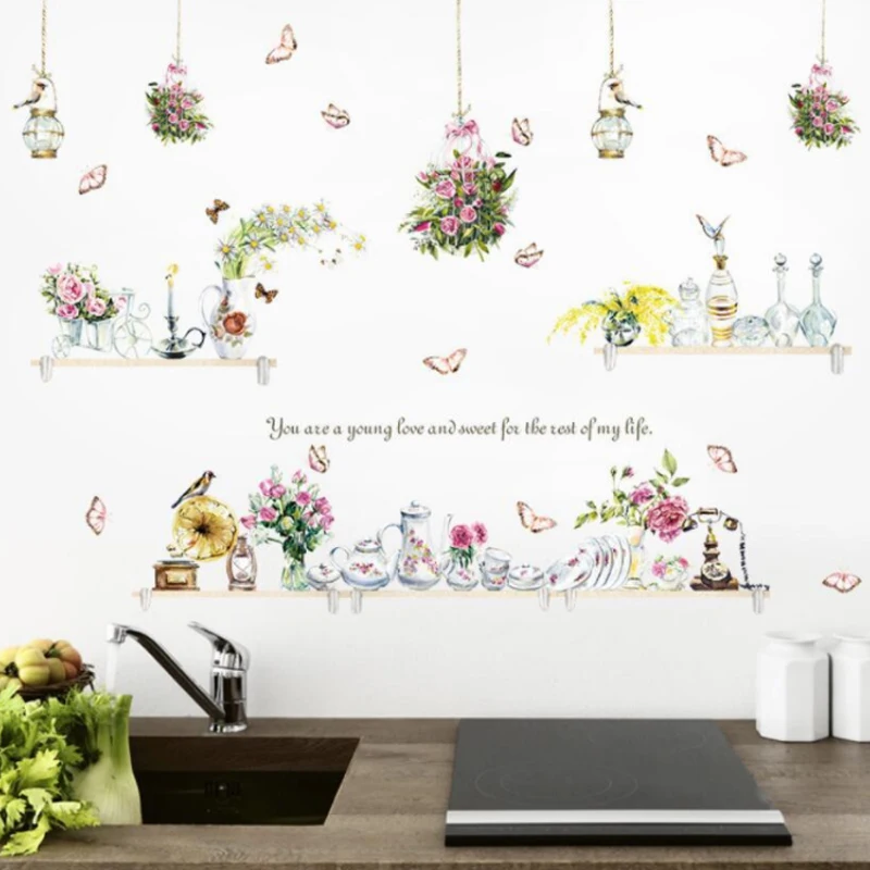

Tableware Hanging Basket Decoration Sticker Kitchen Refrigerator Restaurant Bar Counter Background Decoration Sticker