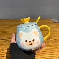 cute cartoon breakfast creative water cup female student ceramic cup with lid spoon bear mug coffee cup
