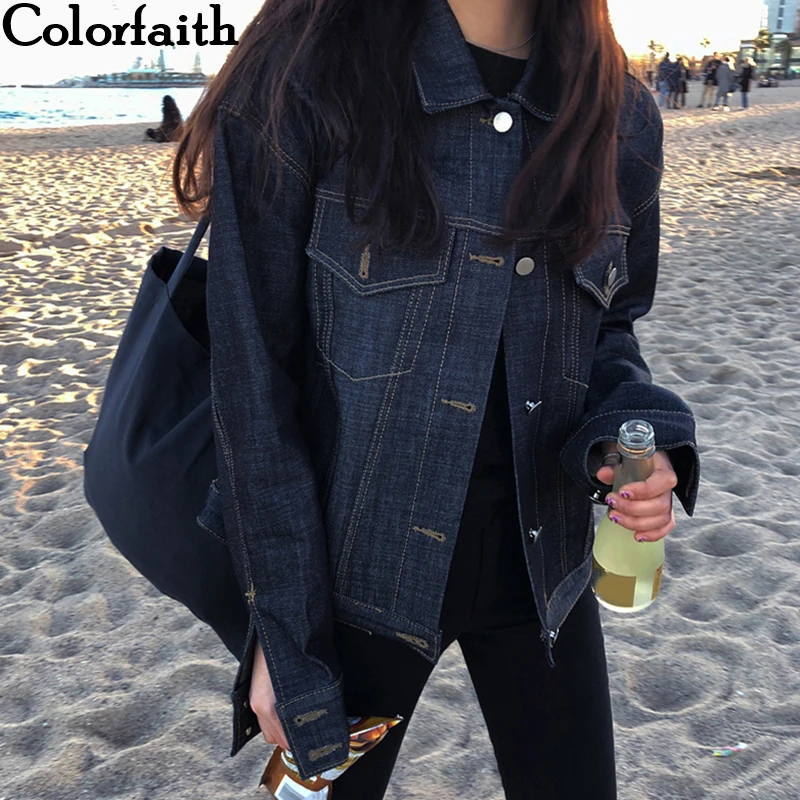 Женская джинсовая куртка Colorfaith синяя верхняя одежда в Корейском стиле Осень зима