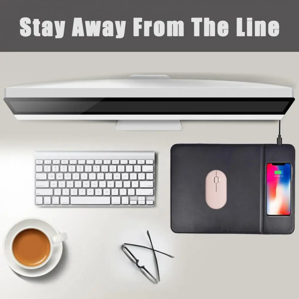 

Dual Functions Solid Color Faux Leather 1.2A Wireless Charger Mouse Pad Mat