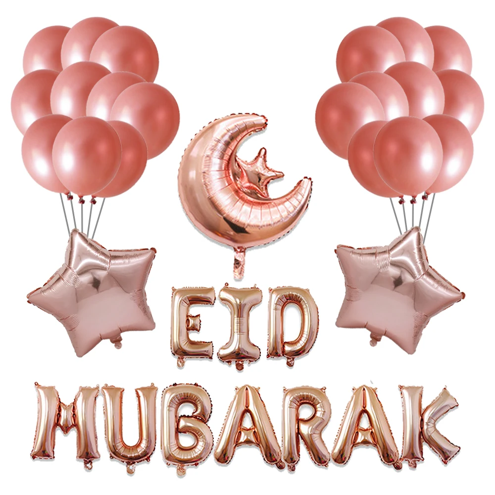 

24pcs/set 16inch Rose Gold Eid MUBARAK Balloons Ramadan Gold Silver 18inch Moon Star For Muslim EID Party Decoration Supplies