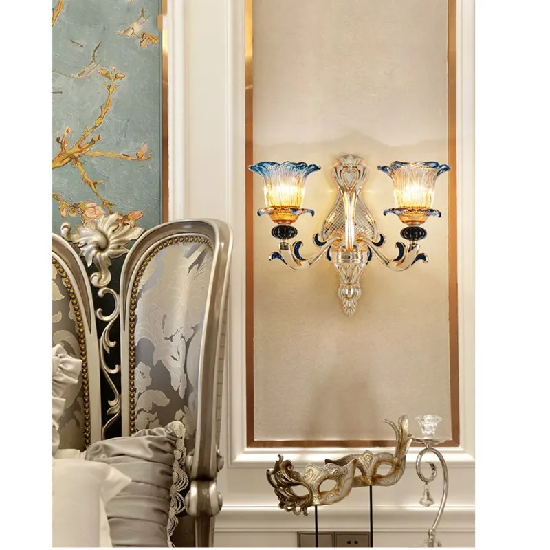 

European Living Room Glass Chandelier Light Luxury Villa Complex Dining Room Bedroom Colorful Ceramic Crystal Chandelier