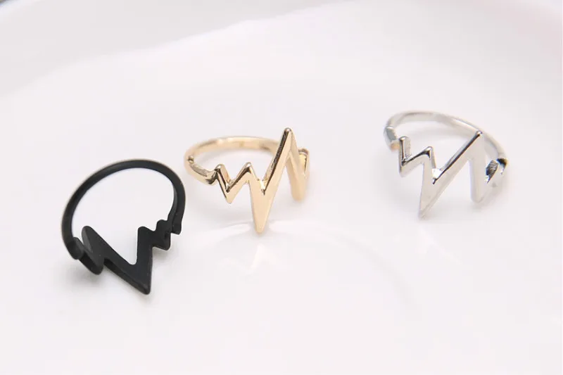 Милое кольцо на палец с электрокардиограммой простое готическое Черное золото