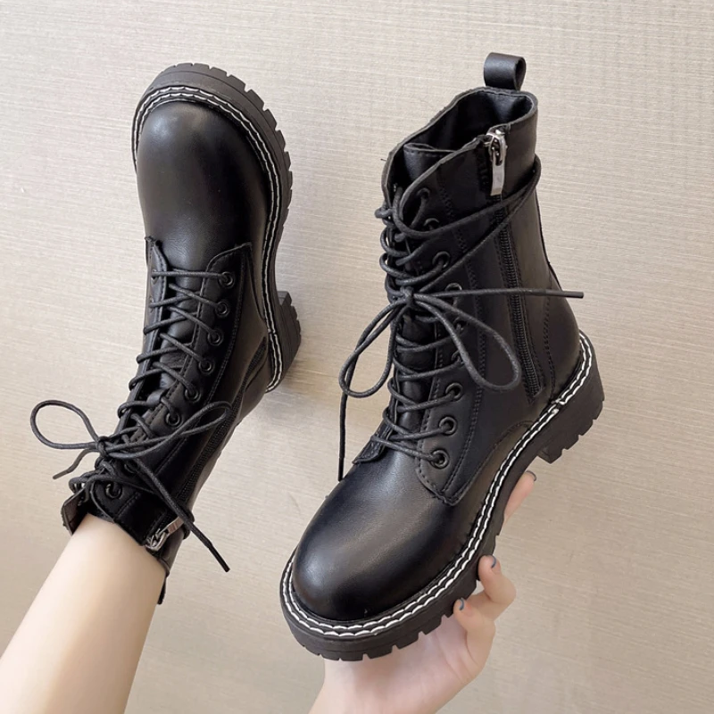 

Autumn Boots Women's Shoes Women's Shoes Fashion Round Leather Ankle Boots 2021 Black Boots Comfortable Boots