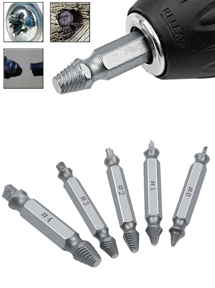 

New Damaged Screw Extractor Drill Bit HSS 5pc Guide Broken Speed Out Bolt Stud Stripped Screw Remover Tool for Screw/Water Pipe