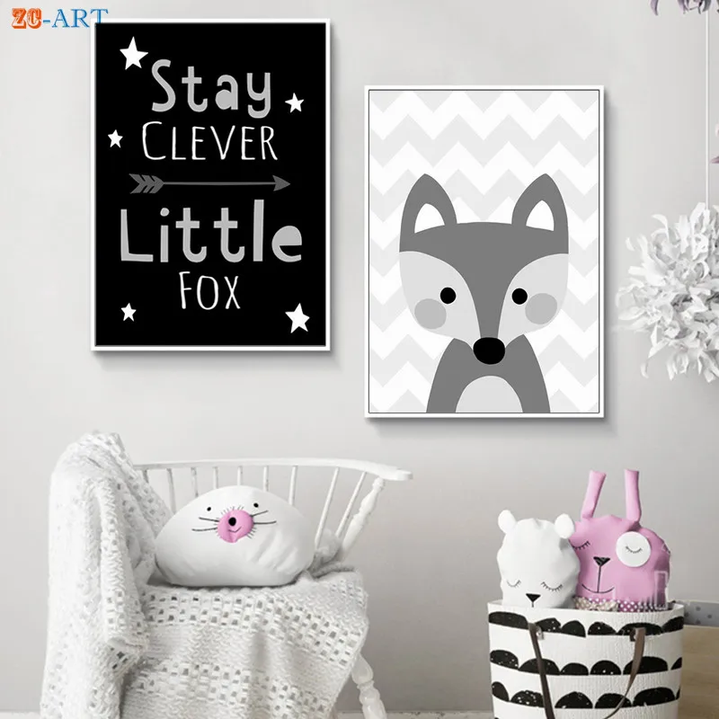 Тигр лиса лягушка с милыми принтами картина рисунком животных Черный и белый