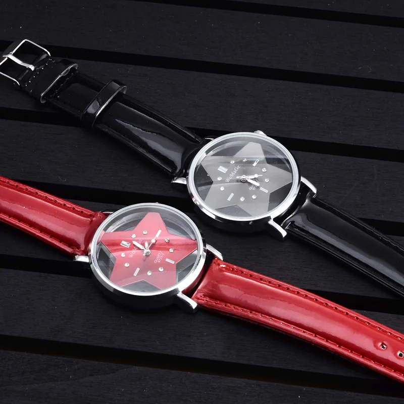 

New Brand Womage Watch Women Cute Five Pointed Star Style Female Watch Lovely PU Leather Women Clock zegarek damski reloj mujer