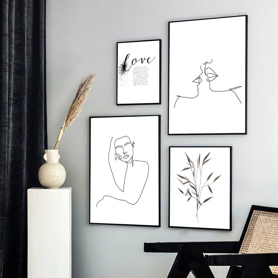 Абстрактная линия Рисование любовь поцелуй сексуальная девушка настенная