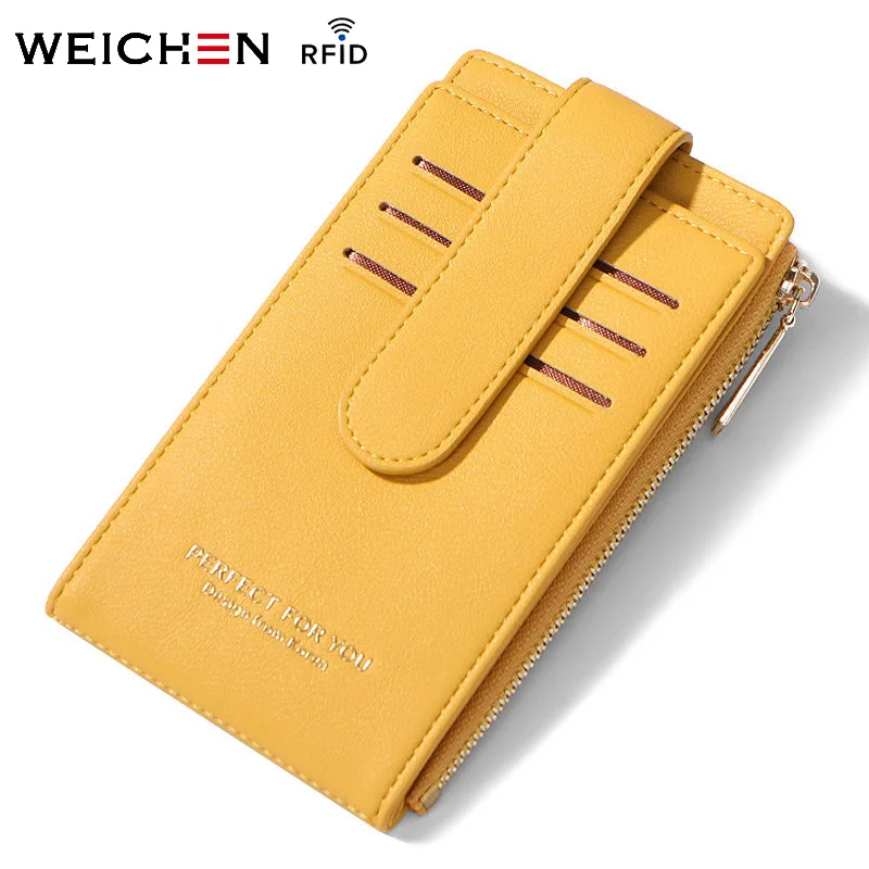 Weichen Rfid держатель для карт s маленький женский кошелек Противоугонный женский кошелек для кредитных карт Дамский Id держатель для карт на молнии Кошелек для монет