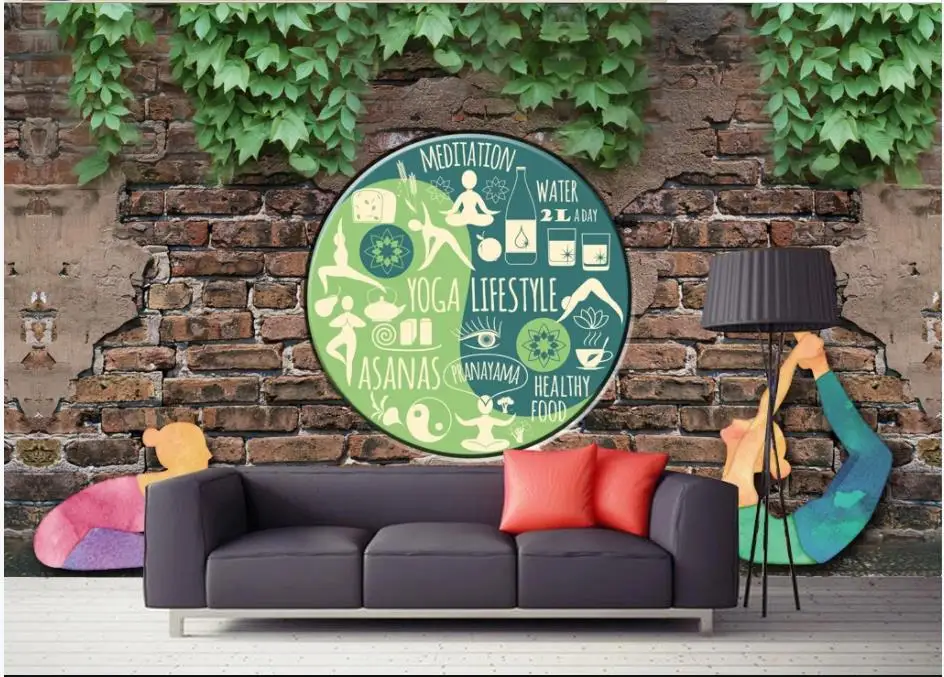 

Фотообои для стен, кирпичная стена, Йога, фитнес-фон