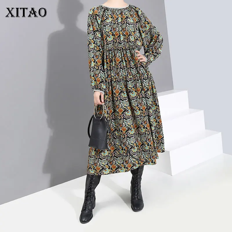 XITAO Плиссированное Платье с принтом женское Модное Новое винтажное Бандажное