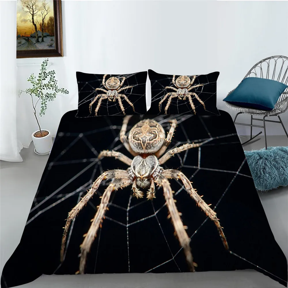 

Черные комплекты постельного белья, крутая домашняя одежда для кровати, комплект пододеяльников с принтом паука, домашний текстиль, полнор...