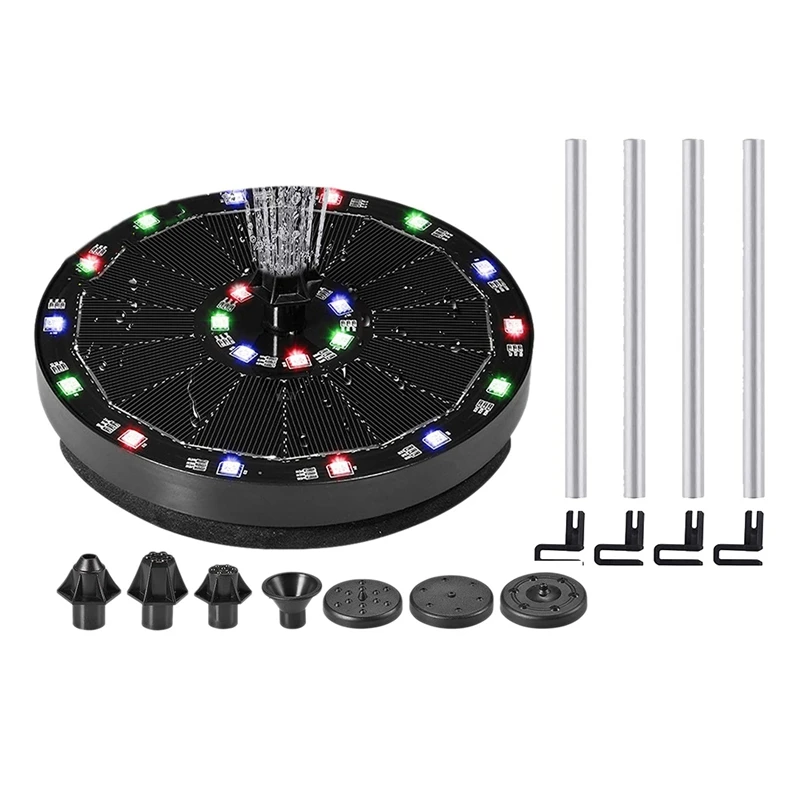 

Солнечный насос для фонтана 3,5 Вт, круглые садовые Плавающие СВЕТОДИОДНЫЕ водяные насосы с 8 насадками для уличных птичьих ванн, водоемов, ба...