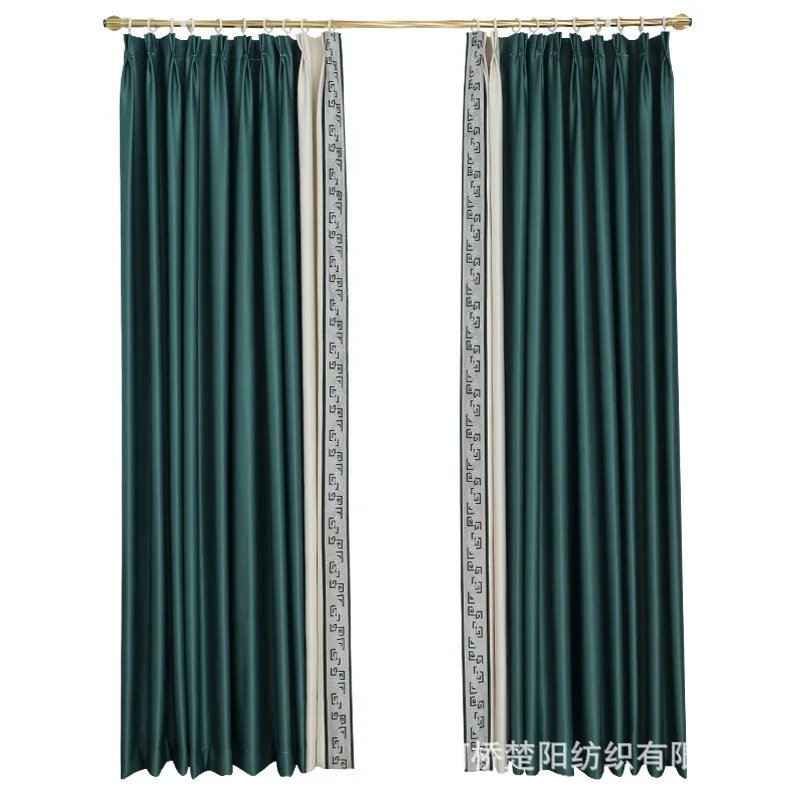 

Mulberry silk solid splicing high shade curtain fabric high-grade finished custom light luxury curtain villa living room bedroom