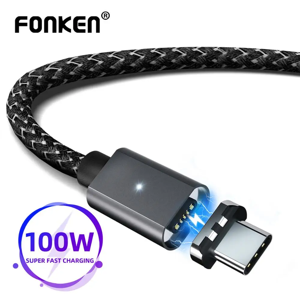 Магнитный кабель FONKEN 100 Вт USB C к 20 в 5A PD зарядное устройство USBC быстрая Магнитная