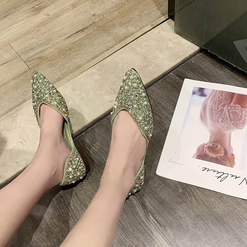 

Hollow set of toe toe rhinestone single shoes summer new style shallow mouth women's shoes soft sole peas shoes X731