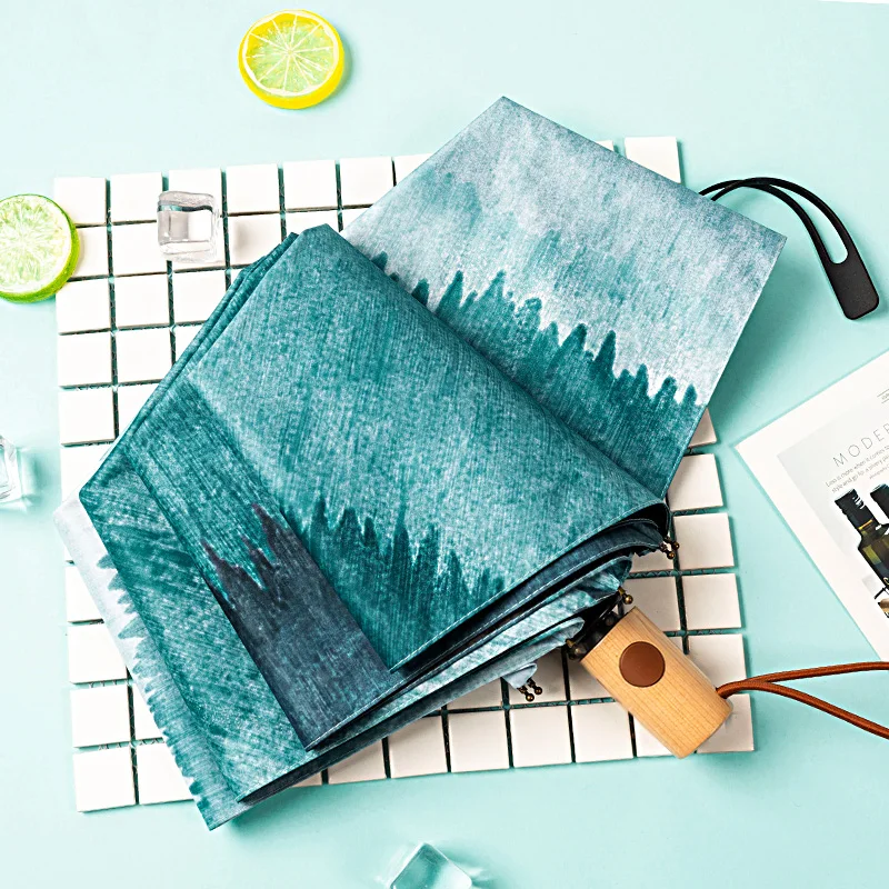 Маленький модный складной зонт Forest дождевой для женщин и подарков мужской