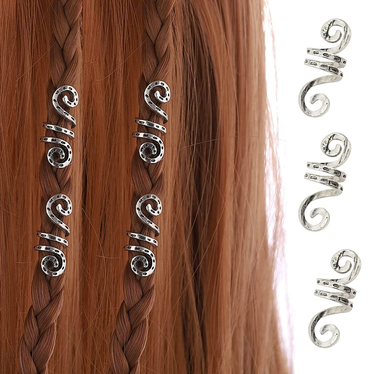 

10PCS Adjustable Hair Rings Viking Spiral Hair Dread Braids Dreadlock Beard Beads Cuffs Clips Men Accessories Tools