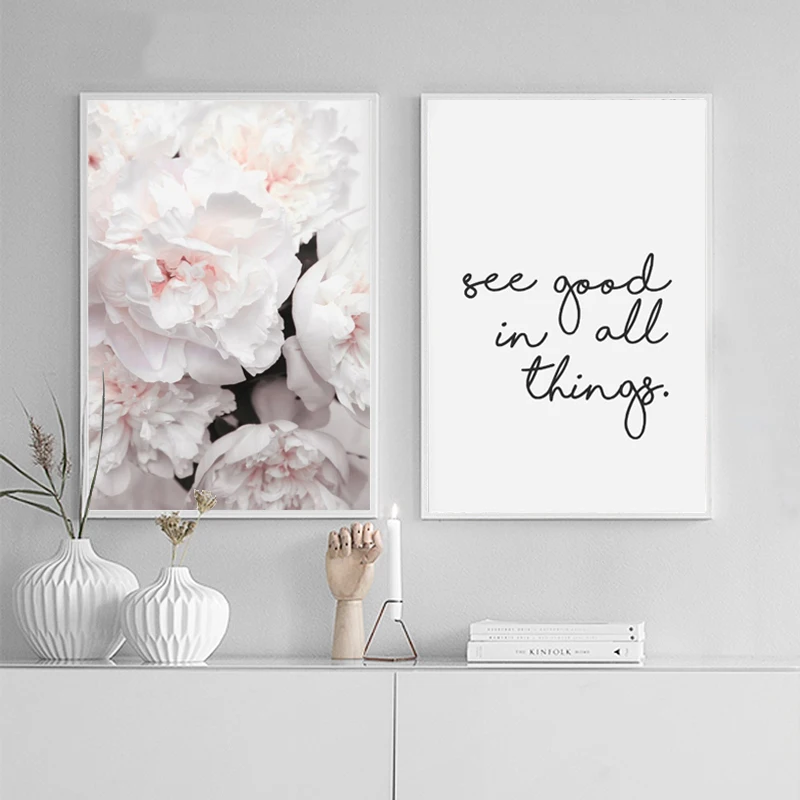 

Wall Art Painting Scandinavian Style Peony Flower Canva Print Large and Prints Quote Poster Flower Wall Pictures for Living Room