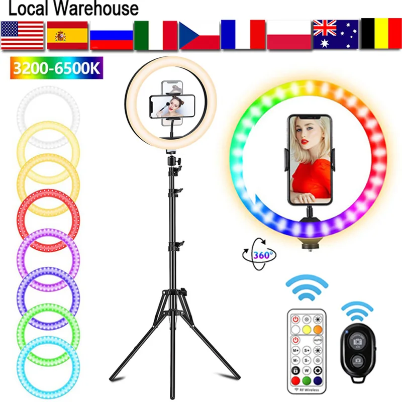 

10inch rgb ring light led light panel photography profissional trepied 200cm makeup kit photo studio iluminación fotográfica