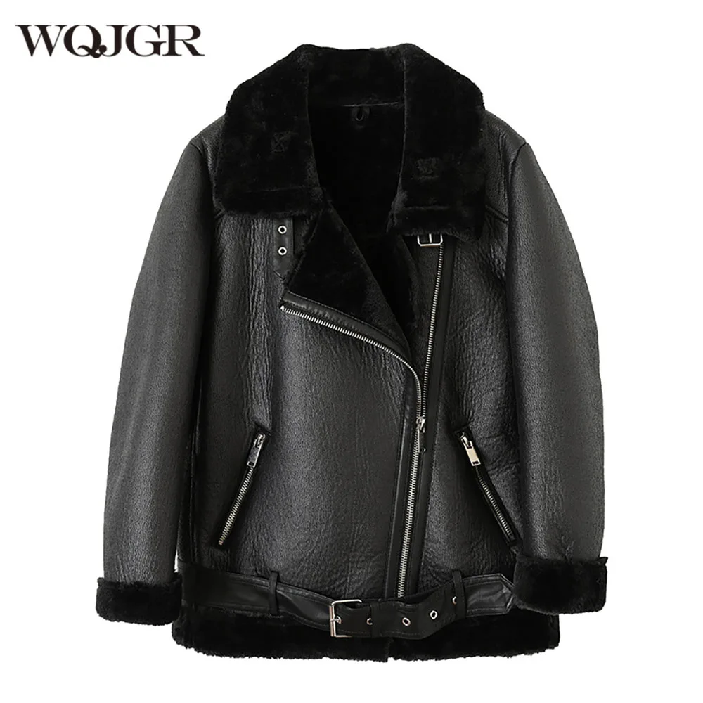 Enlarge WQJGR Winter 2022 Jackets Women Leather Zipper Long Sleeve Coat Turn-down Coats Woman Fashion