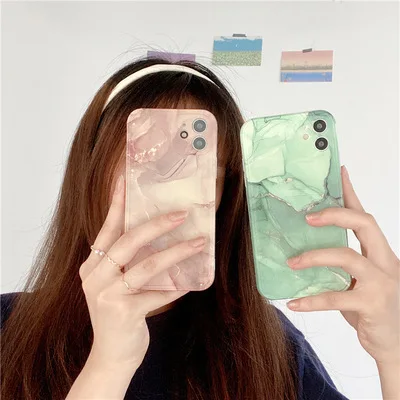 

2021 The New Fashion Stylish Japan And South Korea Marble For Apple Phone Case All-Inclusive Camera Couples Lovers TPU Material